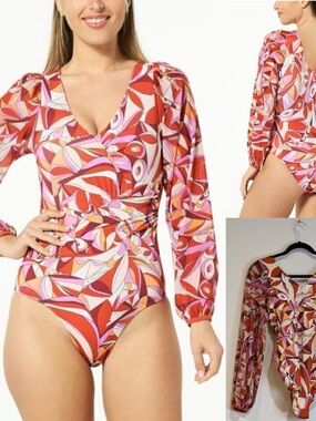 G by Giuliana Jet Set G One-Piece UPF 50 Mesh Sleeve Swimsuit size 12